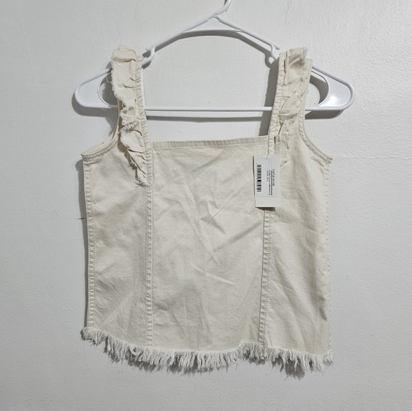 NWT! DL1961 Ruffle Fray Denim Crop Tank Top. Size Juniors Medium. - Picture 3 of 8